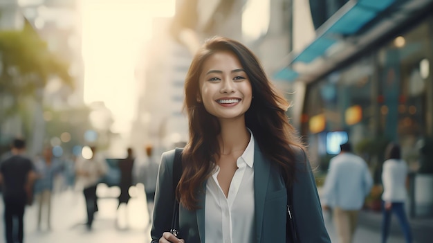 happy asian business woman office