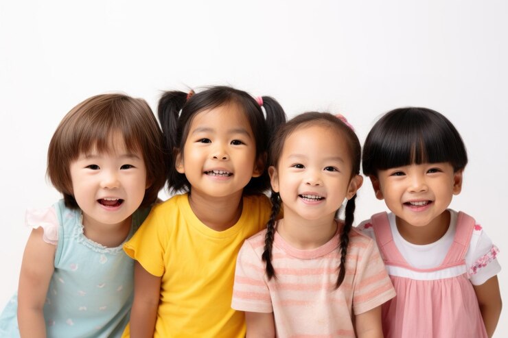 Photo 행복한 아시아 어린이 가족 미소 아기