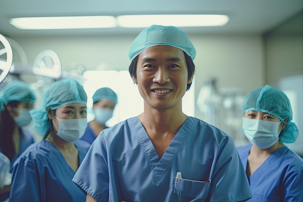 病院のリーダーシップのインターンシップの機会またはキャリアの整合性を示す肖像画に描かれた幸せなアジアの医師または女性誇り高き医療従事者看護師の顔生成 AI テクノロジー
