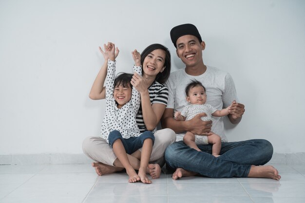 Happy asian familly wearing casual clothes