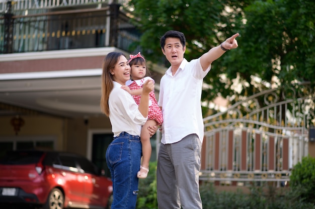 happy asian family Consisting of parents and child