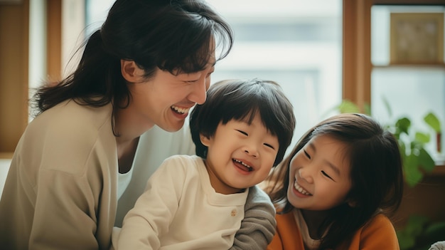 счастливый азиатский семейный портрет