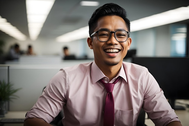 Photo happy asian male worker at the office