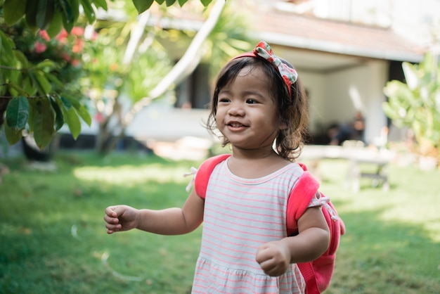 Happy of asian preschoolers toddler student smiling