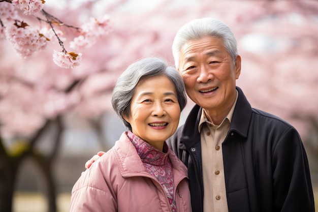 사랑에 빠진 행복한 아시아 노인 커플 AI 생성