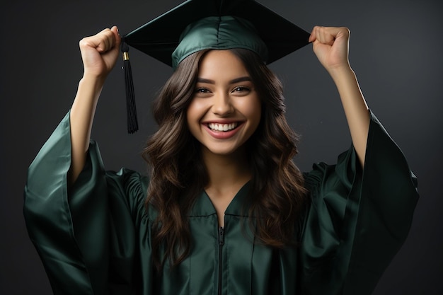 Happy asian woman graduate smiling in graduation cap and gown