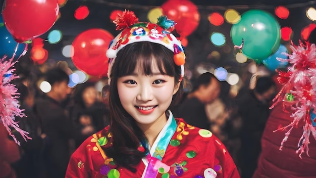 Happy Asian Women In New Year's Day Background Very Cool