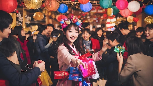 Happy Asian Women In New Year's Day Background Very Cool