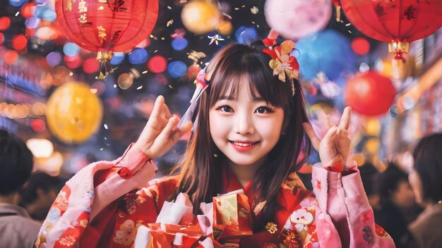 Happy Asian Women In New Year's Day Background Very Cool