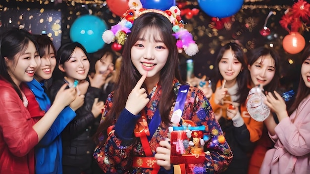 Photo happy asian women in new year's day background very cool