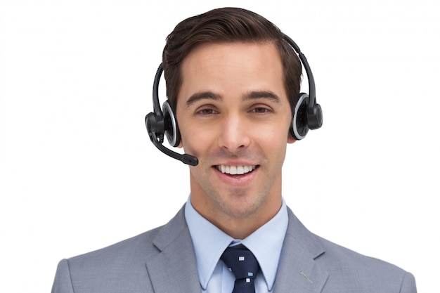 Happy assistant with headset