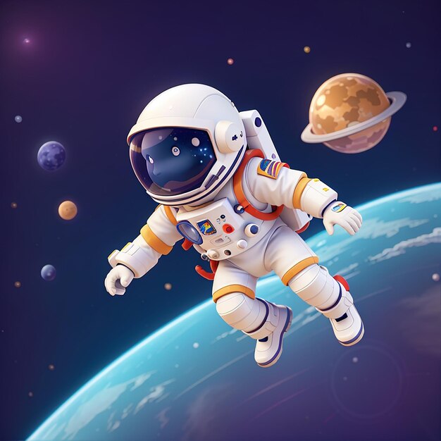 Photo happy astronaut jumping cartoon vector icon