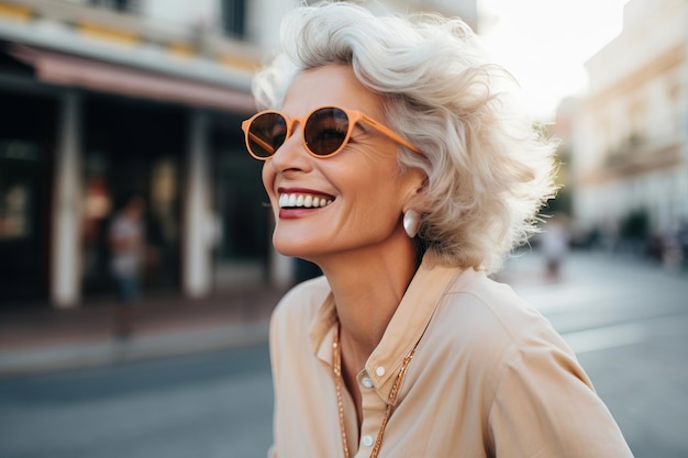 Happy attractive mature woman in the city