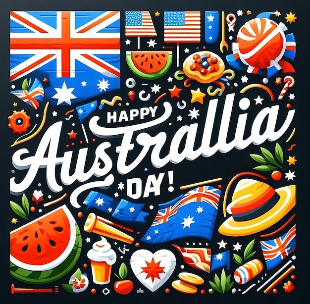 오스트레일리아 행복한 날 타이포그래피 광고를 위한 소셜 미디어 게시물 크리에이티브 디자인 템플릿