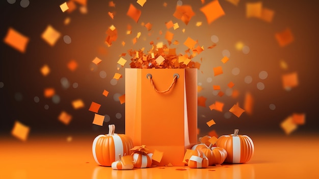 happy autumn sale or halloween background with shopping bag