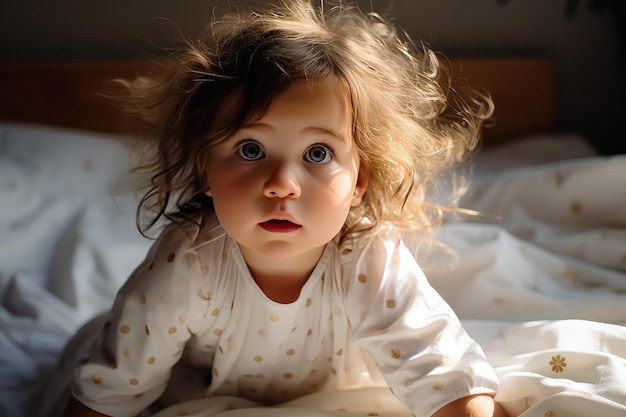 Happy baby in bed