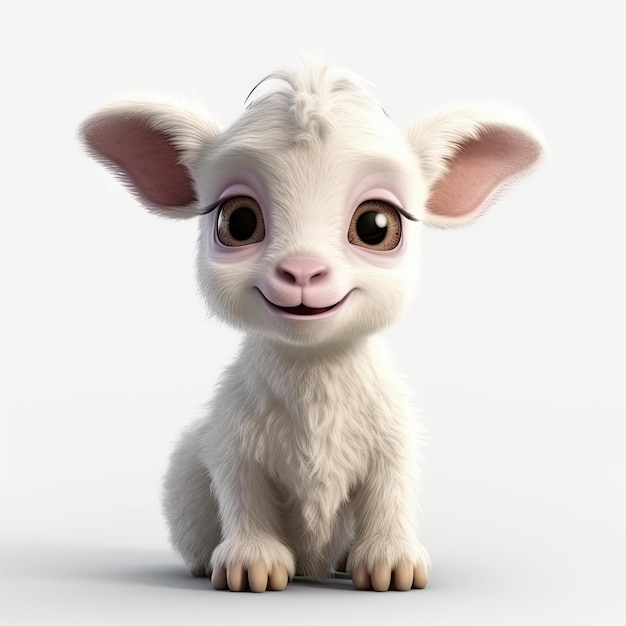 Happy Baby Goat with Adorable Smile in Pixar Style