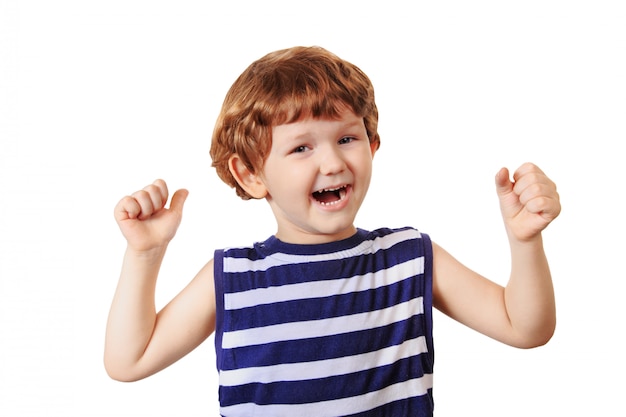 Happy baby isolated on white background.