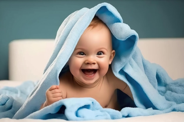 Foto il bambino felice ride dopo il bagno generato dall'intelligenza artificiale