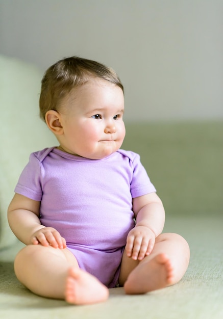 Happy baby sitting on the couch