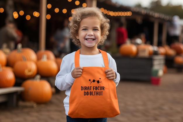 happy baby with pumpkin for Halloween Generative AI