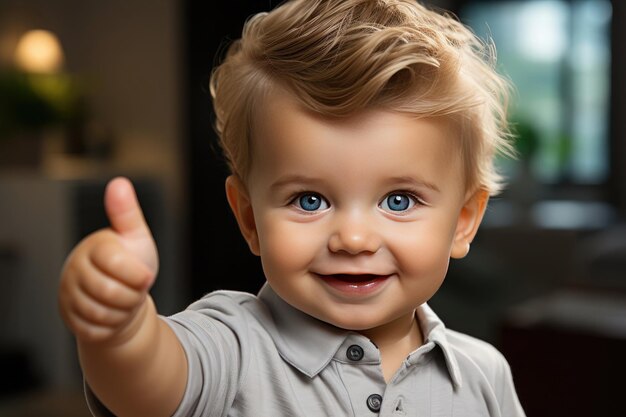 happy baby with thumb up
