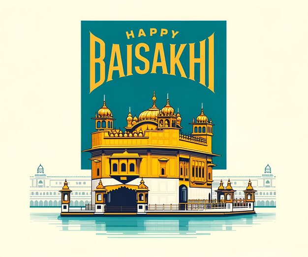 Happy baisakhi card illustration with golden temple