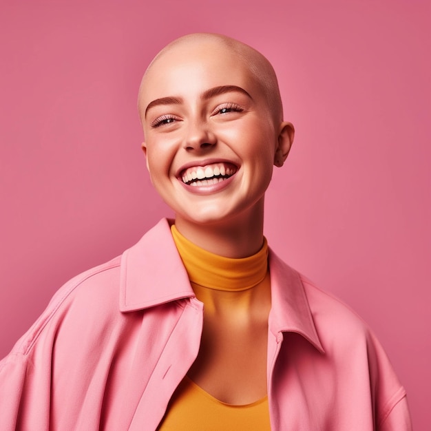 happy bald woman for pink october campaign