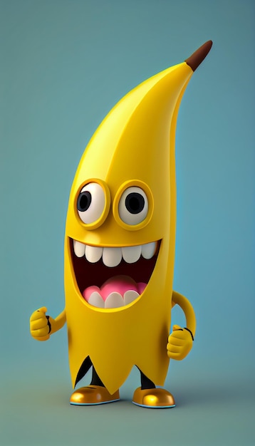 Photo happy banana character with big eyes and a big smile on it