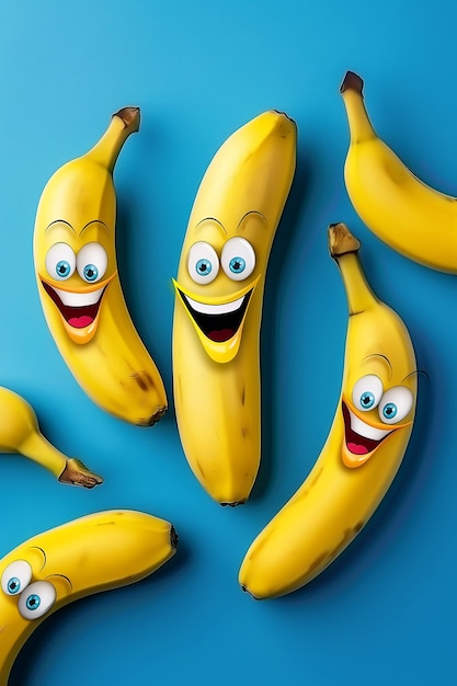 Happy bananas on blue background