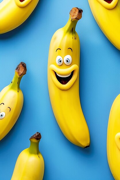 Happy bananas on blue background