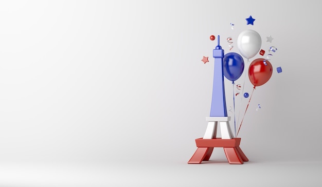 Happy Bastille Day decoration background with eiffel tower balloon