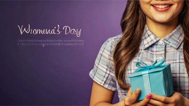 Photo happy beautiful asian teen woman smile with gift boxwomens day concept