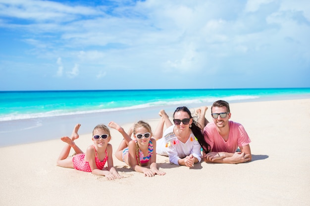 Happy beautiful family on the beach