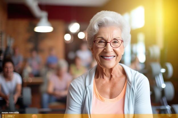 Happy beautiful granny in the gym