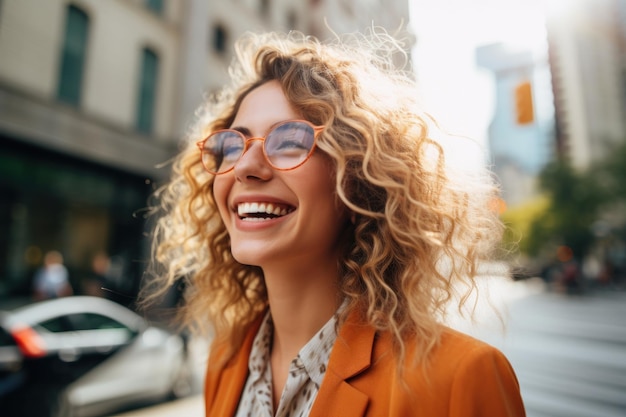 Happy Beautiful Smiling Woman on the Street Illustration AI GenerativexA