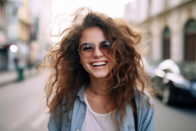 Happy Beautiful Smiling Woman on the Street Illustration AI GenerativexA