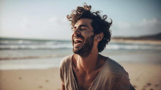 Happy Beautiful young man on the beach