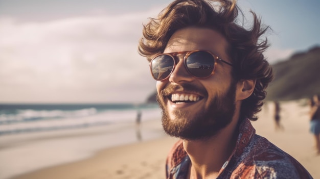 Happy Beautiful young man on the beach