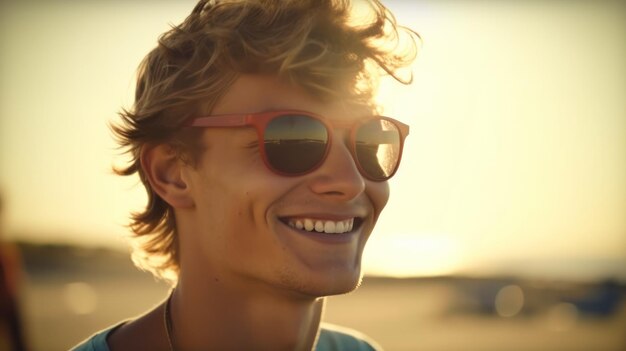 Happy beautiful young man on the beach