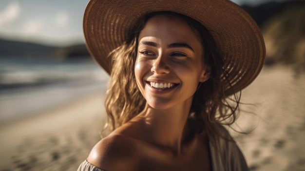 Happy Beautiful young woman on the beach