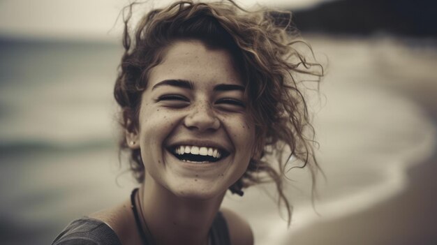 Happy Beautiful young woman on the beach