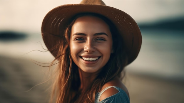 Happy Beautiful young woman on the beach