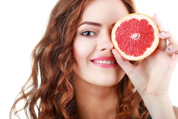 Felice bella giovane donna stile di vita sano mangiare sano