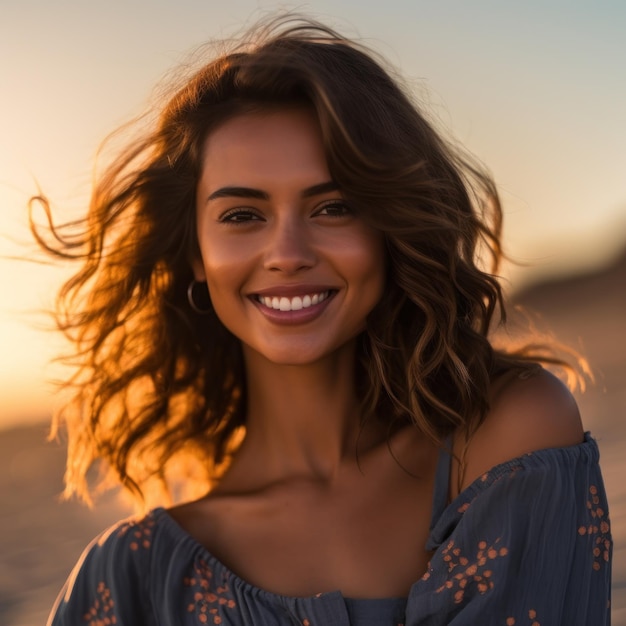 Happy Beautiful young woman is smiilng on the beach