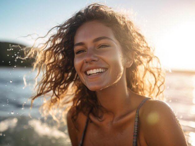 Happy Beautiful young woman is smiilng on the beach