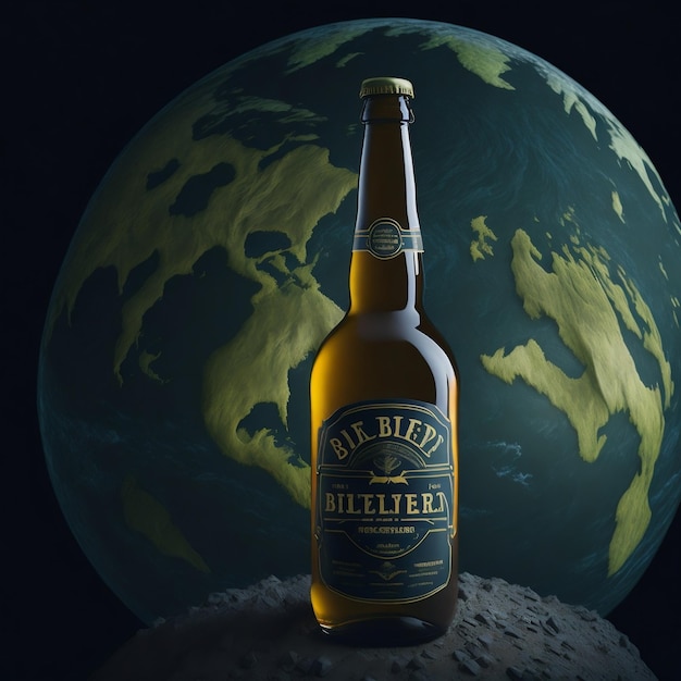 Happy beer day Bierfles en glas 3D-rendering gegenereerd door AI