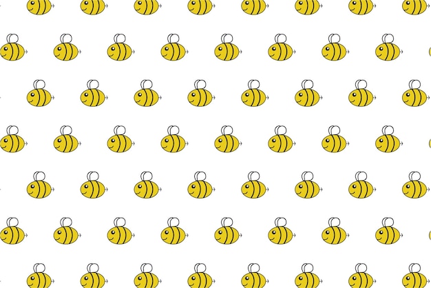 Happy bees seamless pattern. cartoon black and yellow bees with kind eyes. Isolated on white