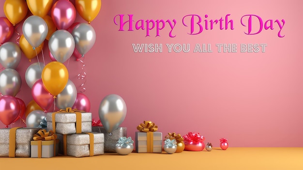 Happy birth day background with colorful balloon and gift box