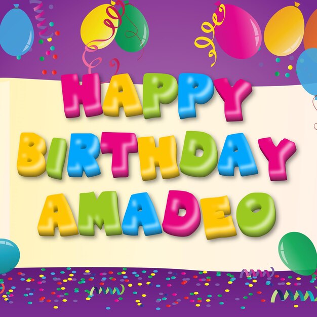 Photo happy birthday amadeo gold confetti cute balloon card photo text effect